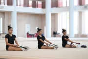 Gymnasts Kimaya Karle, Aryaa and Avani Nitesh Kadam during their training at the Academy