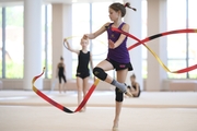 A gymnast during the ribbon exercise