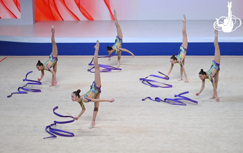 Team of Kazakhstan during the ribbon exercise