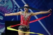 Milena Asriyan during an exercise with a ribbon