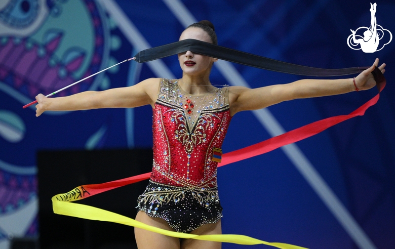 Milena Asriyan during an exercise with a ribbon