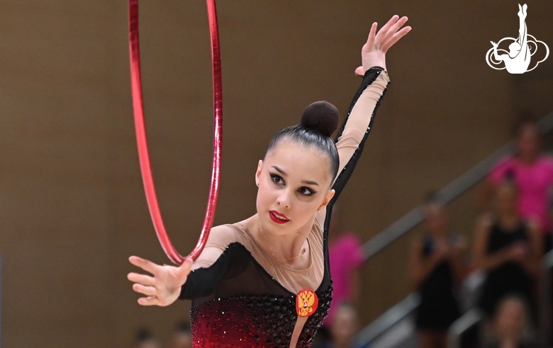 Mariia Borisova during an exercise with a hoop