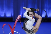 Alina Harnasko during an exercise with a ribbon