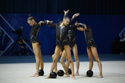Group gymnasts during an exercise with balls