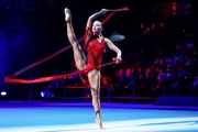 Gymnast with a ribbon during a performance at the gala show