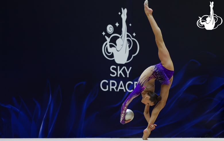 Gymnast during an exercise with a ball