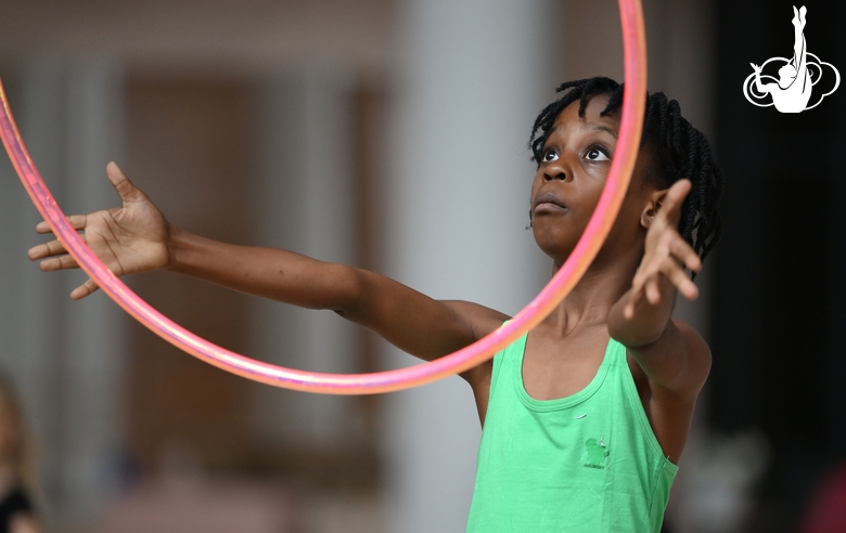 Gymnast Nkenko Sita Davina Chanselvi from the Republic of Congo during the hoop exercise