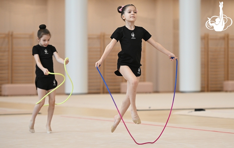 Young gymnasts during the workout