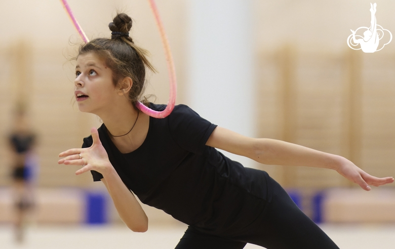 Karolina Tarasova during an exercise with a hoop