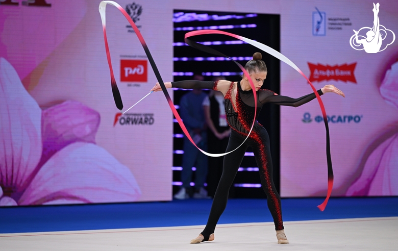 Varvara Toporova during an exercise with a ribbon