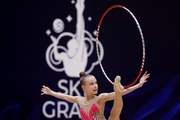 Gymnast during an exercise with a hoop