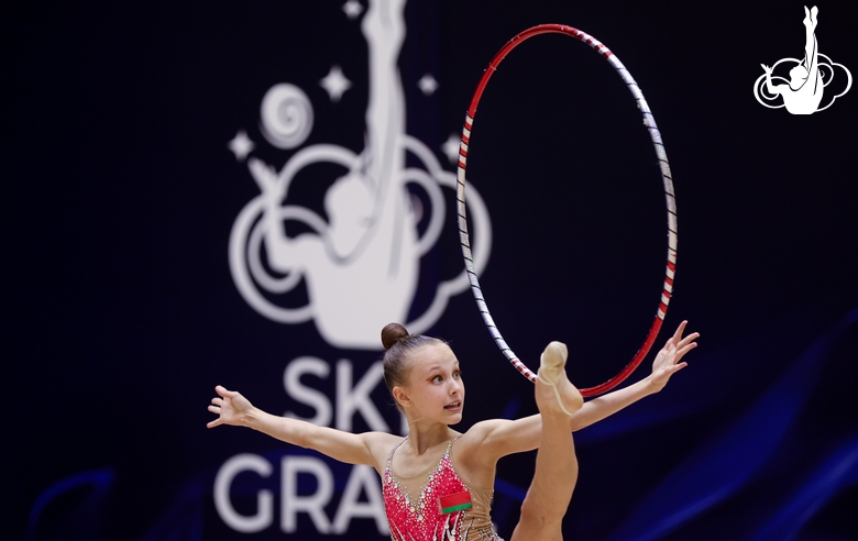 Gymnast during an exercise with a hoop