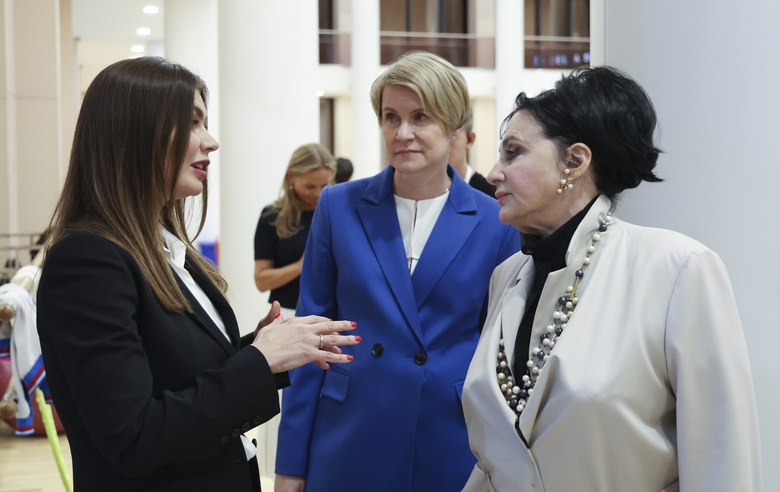 October 2023. Sochi. Olympic champion Alina Kabaeva with Chairperson of the Council of the Sirius Federal Territory Elena Shmeleva and President of the All-Russian Federation of Rhythmic Gymnastics and head coach of the Russian national team Irina Viner