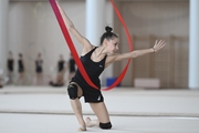 Mariia Borisova during an exercise with a ribbon during preparation training for the BRICS Games