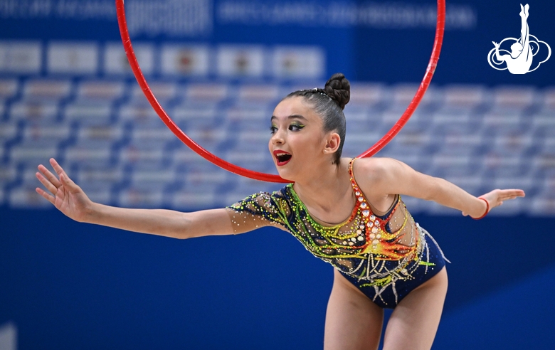 Gymnast during an exercise with a hoop