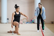 Gymnast Kimaya Karle and coach Olga Frolova during training