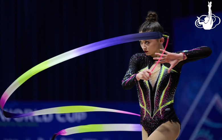 Lola Djuraeva during an exercise with ribbon