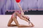 Eva Chugunova during an exercise with a ball during a control training session