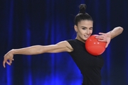 Arina Tkachuk during an exercise with a ball at floor testing