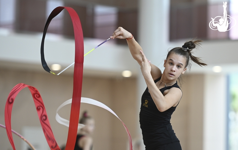 Gymnast during an exercise with a ribbon