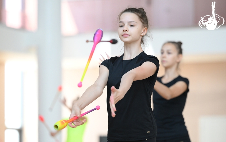 Gymnasts during practice at the training camp in the Academy