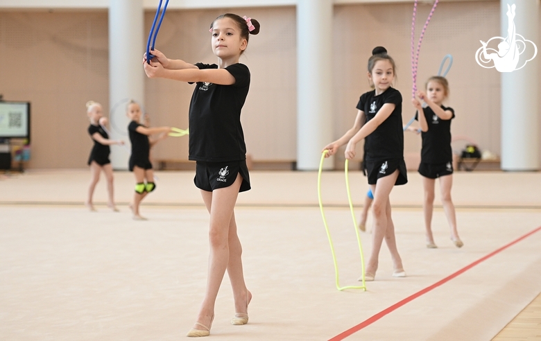 Young gymnasts during the workout