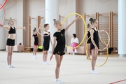 Gymnasts during the training session