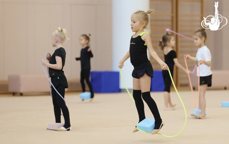 Young gymnasts during the workout