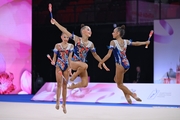 Group team gymnasts from the Sverdlovsk Region during the clubs routine