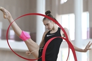 Viktoria Bespalova during an exercise with a ribbon during preparation training for the BRICS Games