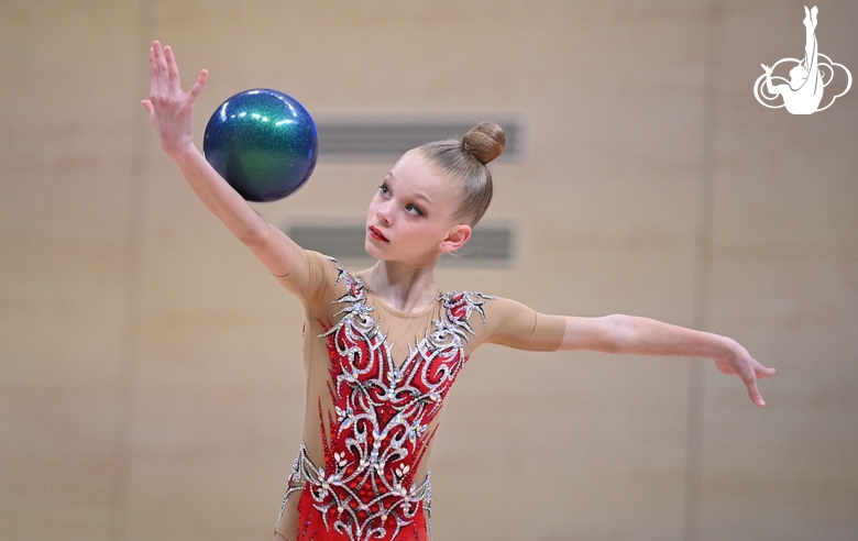 Gymnast during an exercise with a ball