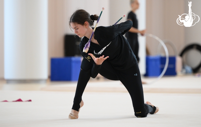 A gymnast during practice at the training camp in the Academy