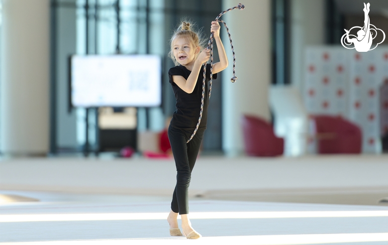 Young gymnasts during training