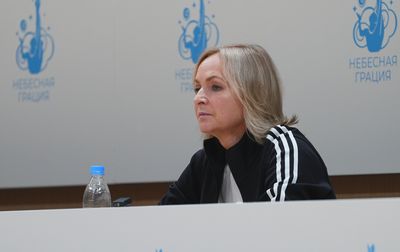 Russian national team Head coach Tatyana Sergaeva and choreographer Irina Zenovka participate in a control training session at the Academy
