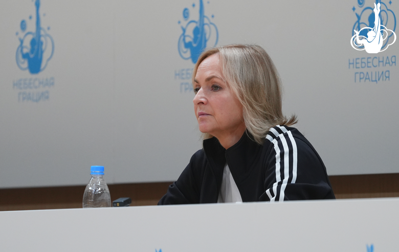 Russian national team Head coach Tatyana Sergaeva and choreographer Irina Zenovka participate in a control training session at the Academy