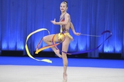 Daria Verenich during an exercise with a ribbon