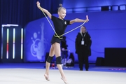 Kristina Voitenko during an exercise with a jump rope during floor testing