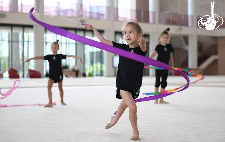 Young gymnasts during a training session