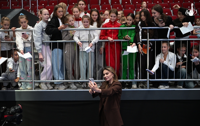 September 19, 2026. Olympic champion Alina Kabaeva with fans at the third stage of the Cup of the Strongest in St. Petersburg