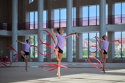 Group team gymnasts during a class with the honored coach of Russia Veronika Shatkova