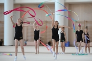 Gymnasts from Belgorod during an exercise with ribbons