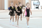 Young gymnasts during training