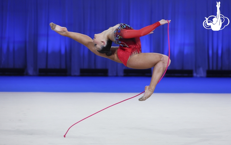 Lala Kramarenko during an exercise with a jump rope