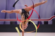 Ksenia Savinova during an exercise with a ribbon during a control training session