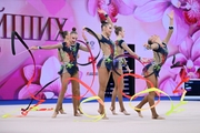 Group team gymnasts from the Ulyanovsk region during their ribbon routine