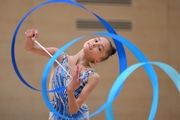 Valeria Medvedeva during an exercise with a ribbon at a control training session