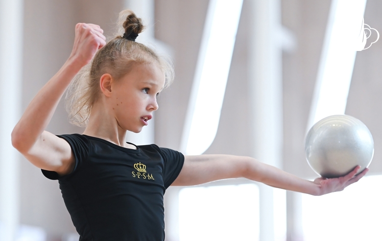 Kristina Voitenko during an exercise with a ball