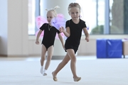 Young gymnasts during training