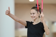 Gymnast during an exercise with a hoop