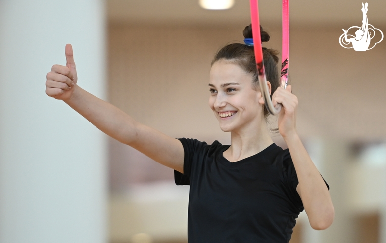 Gymnast during an exercise with a hoop